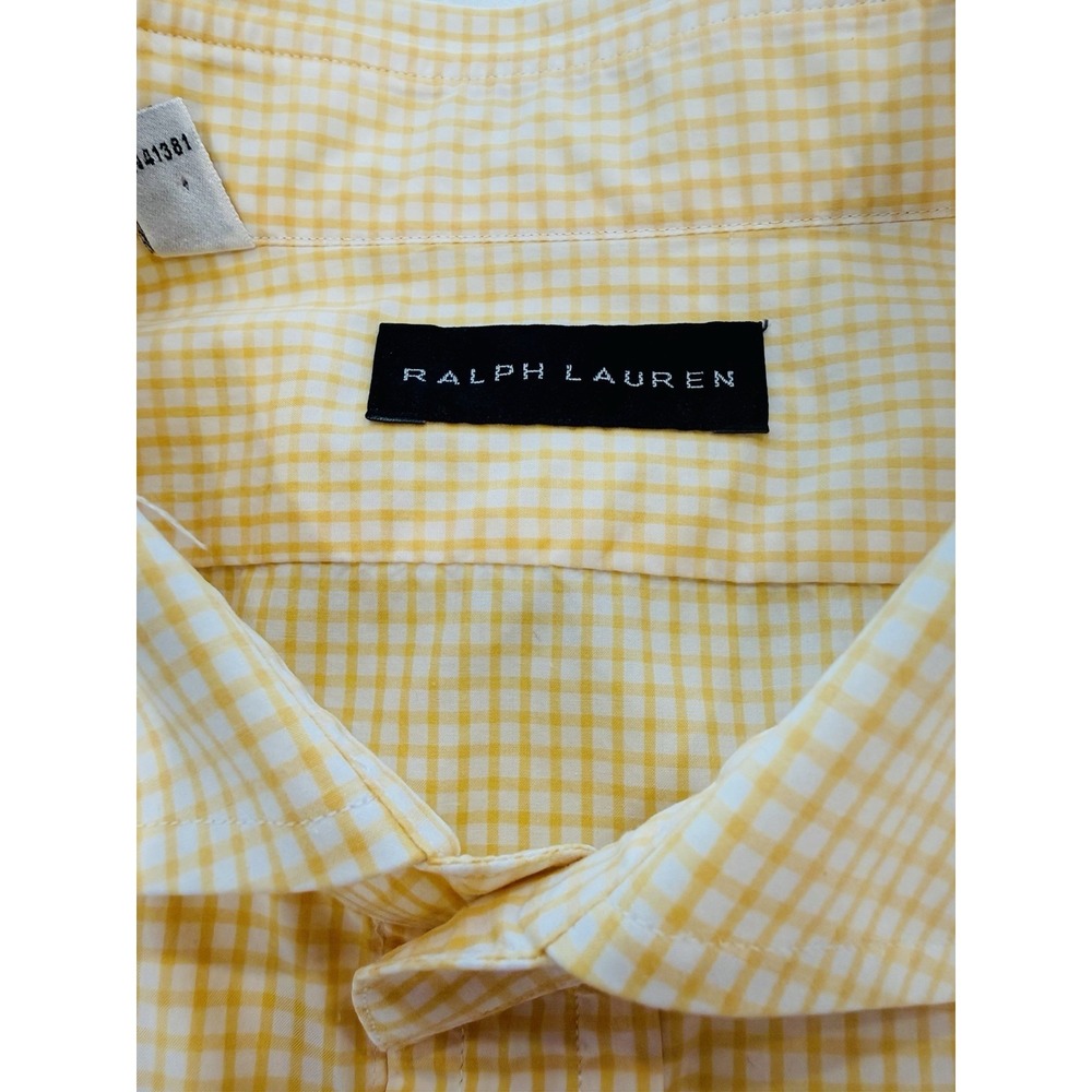 Ralph Lauren Black Label Mens Yellow/White Check Cotton Dress Shirt 17 32/33